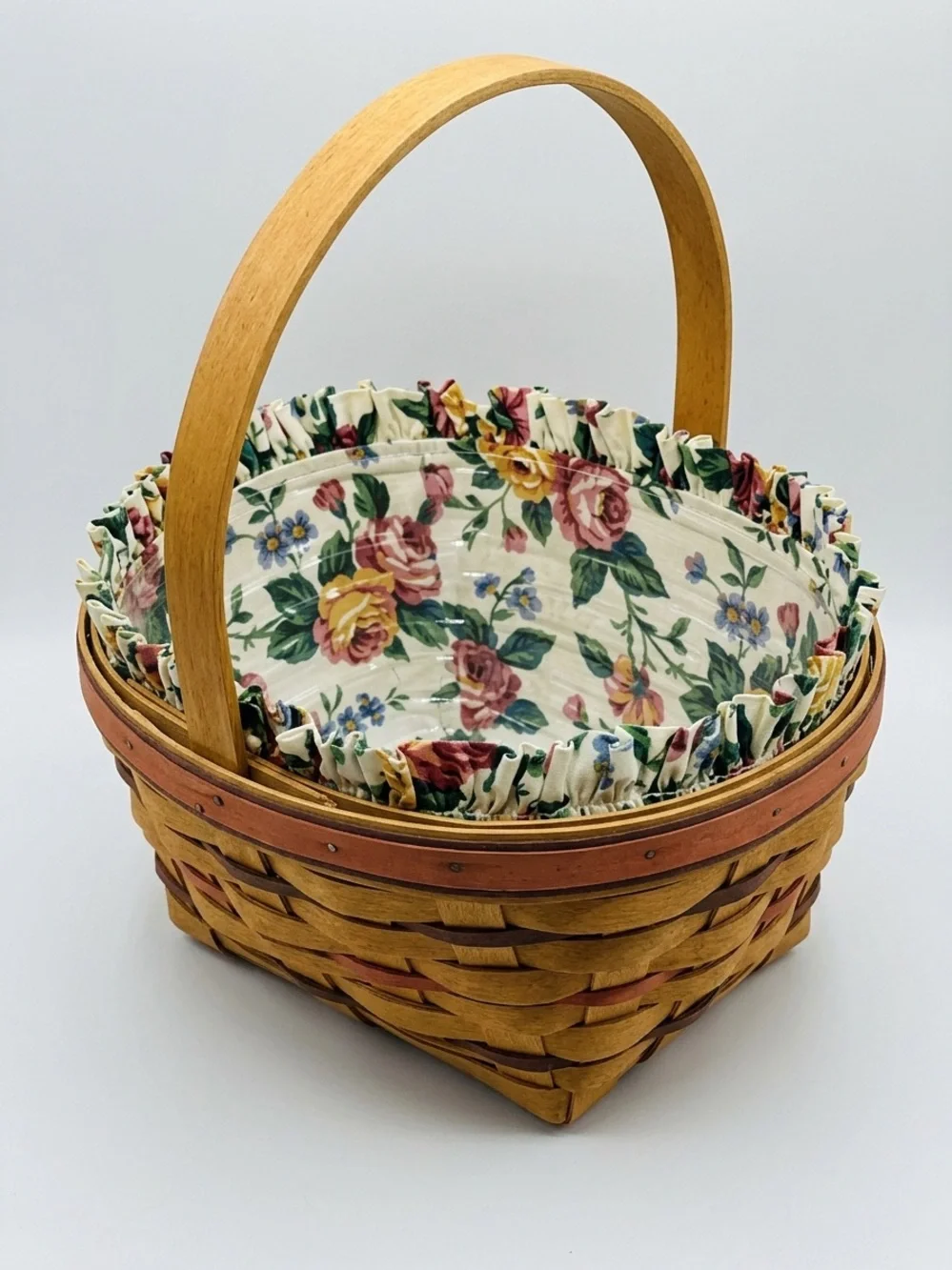 Vintage 1995 Longaberger Measuring Basket with Floral Liner and Protector